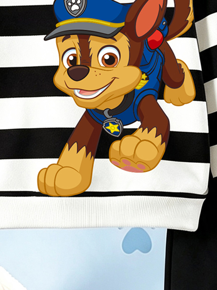SHEIN | PAW Patrol 2pcs Young Boys Hoodie Set Casual Black White Striped Cartoon Pattern Long Sleeve Loose Hooded Fall Clothes School Winter Outfits - Black - View 5