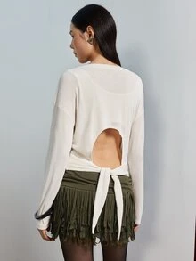 MERLEAU Women's Relaxed Fit Off-White 2 In 1 Layered Long Sleeve Top, Solid Minimalist Casual Sexy Modern Style For Fall Daily, Brunch Commute, Work Going Out - Cream - View 1