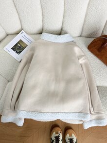 SHEIN Teen Girls Coats Autumn/Winter New Casual Apricot Lamb Fleece Shearling Lapel Jacket - Apricot - View 2