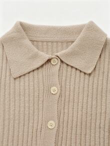 Holdful Holdful Half Button Drop Shoulder Sweater Drawstring Waist Knit Pants Everyday Travel Beige Autumn Casual - Apricot - View 7