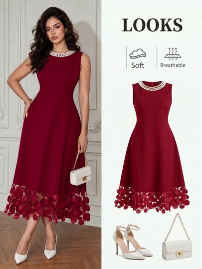 Formidée Plus Size Simple Elegant Fashion Versatile 3D Floral Patchwork Women's Dress