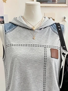 Lalippa 女款時尚休閒街頭風百搭連帽背心，日常旅行穿搭，灰藍色，夏季週末款 - 灰色 - 查看 4