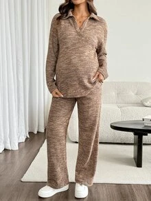 SHEIN Maternity Casual Top And Pants 2 Pieces Set For Autumn - Multicolor - View 5