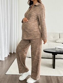 SHEIN Maternity Casual Top And Pants 2 Pieces Set For Autumn - Multicolor - View 7