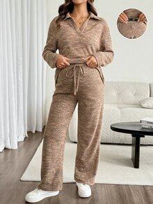 SHEIN Maternity Casual Top And Pants 2 Pieces Set For Autumn - Multicolor - View 9