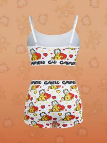 GARFIELD | SHEIN طقم ملابس داخلية نسائي توب بدون أكمام بطبعة حروف وكارتون - الأحمر - مشاهدة 8