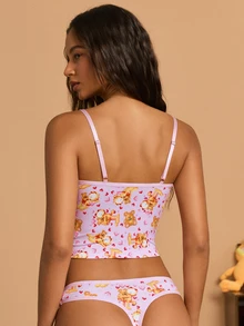 GARFIELD | SHEIN مجموعة ملابس داخلية نسائية بطبعة كرتونية تتكون من كاميسول وسروال داخلي مثلث - وردي - مشاهدة 2
