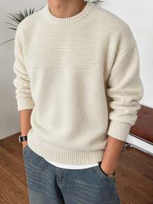 Manfinity CasualKnits 男士秋冬休閒百搭純色毛衣 - 米色 - 查看 1