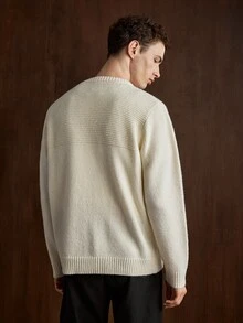 Manfinity CasualKnits 男士秋冬休閒百搭純色毛衣 - 米色 - 查看 5