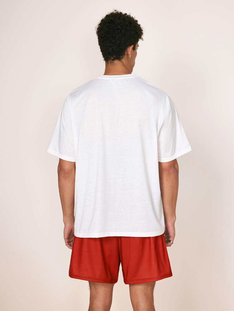 LOONEY TUNES X SHEIN Men's Versatile Letter Print Crew Neck Short Sleeve T-Shirt And Drawstring Waist Pocket Shorts Set - White - View 2