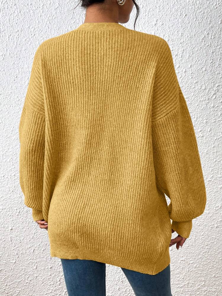 Balvessa Autumn/Winter Casual Versatile Solid Color Cardigan - Light Yellow - View 2