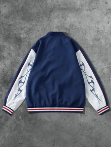 ROMWE MEN Street Life Men's Pentagram Pattern Long Sleeve Zip-Up Casual Jacket - Blue - View 6