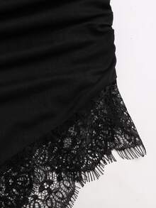 Sweetra Contrast Lace Asymmetrical Hem Cami Top Halloween Party Night Black Summer Sexy - Black - View 4
