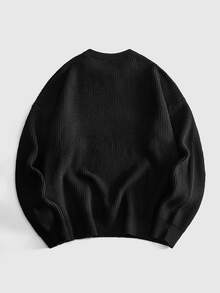 ROMWE MEN Men's Crew Neck Casual Versatile Daily Wear Long Sleeve Sweater - Black - View 2
