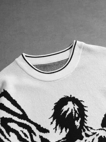 ROMWE MEN Street Life Men's Cartoon Character Jacquard Long Sleeve Crew Neck Sweater - Multicolor - View 5