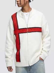 ROMWE MEN Men's Casual Cross Cardigan Sweater, Autumn/Winter - Apricot - View 8
