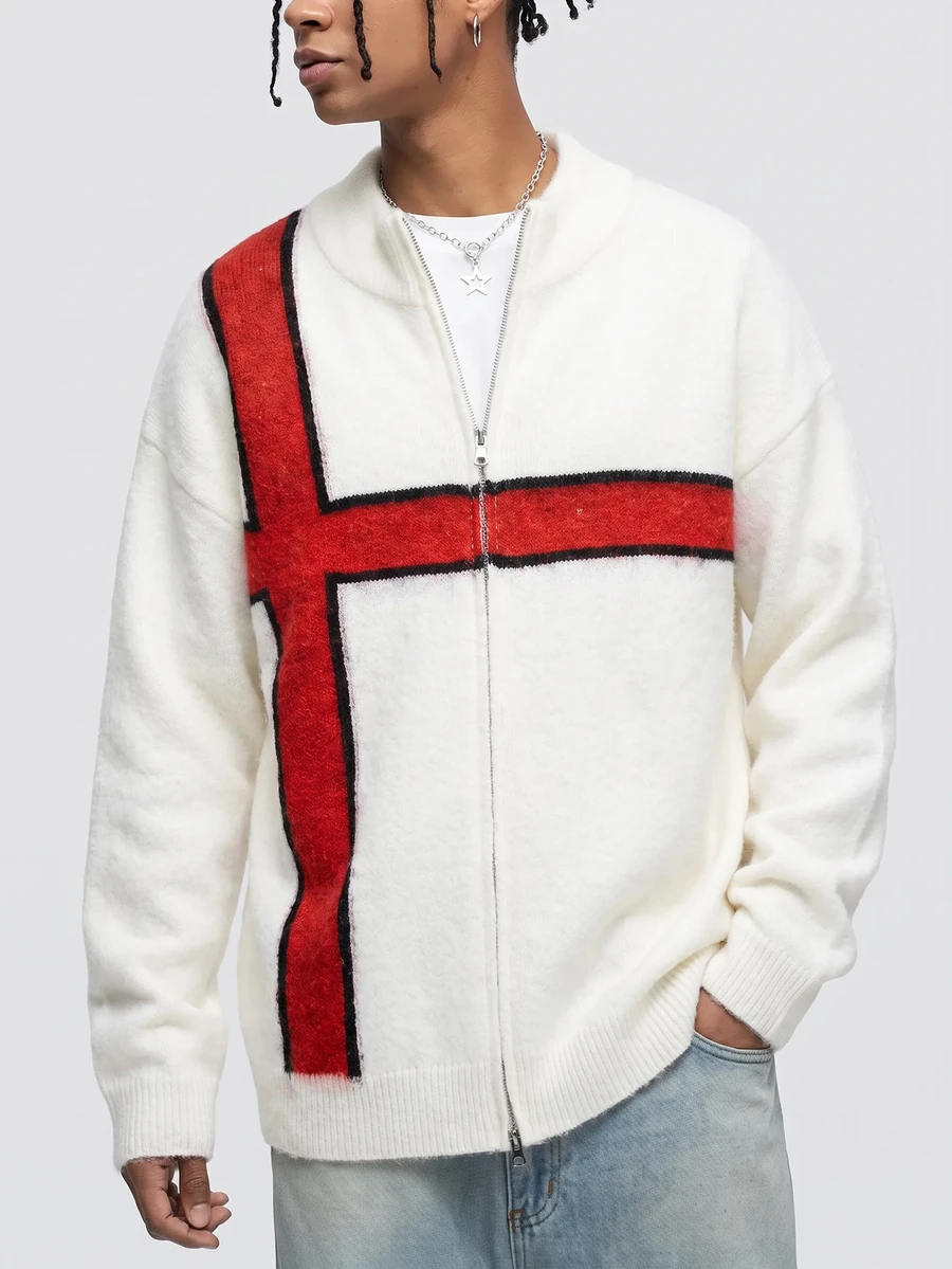 ROMWE MEN Men's Casual Cross Cardigan Sweater, Autumn/Winter - Apricot - View 1
