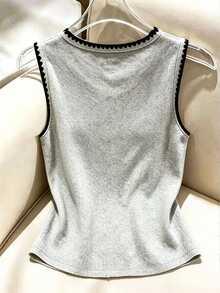 Resyla Women's Cartoon Embroidered Front Button Vest - Grey - View 2