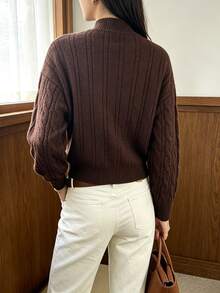 SHEIN PariChic Sweater Wanita Lengan Panjang Model Longgar dengan Bahu Jatuh dan Desain Kancing Katak - Coffee Brown - View 2