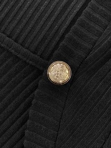SHEIN Women's French Style Ribbed Knit Mini Dress, 2 In 1 Design With Gold Decorative Buckle, Square Neck, Ruched Waist, Slim Fit, Long Sleeve, Bodycon Dress - Black - View 4