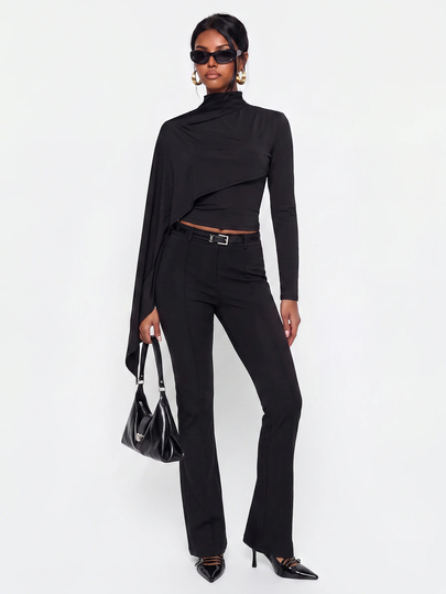 Avantive Women's Stylish Asymmetrical Double-Layer Cape-Style Top; A Minimalist, Slim-Fit, Long-Sleeved Garment Featuring An Irregular Shawl Design.Autumn Tops