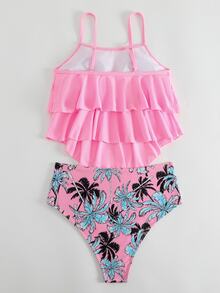 Swim Lushoire Summer Beach Tropical Print Hanky Hem Tankini - Pink - View 5