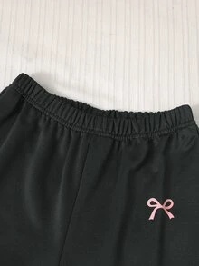 SHEIN 2件組青少年女孩套裝，連帽長袖前開拉鍊短版外套，腰部與袖口收緊，搭配鬆緊腰寬鬆寬腿休閒運動長褲，秋冬款 - 深灰色 - 查看 8