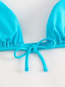Swim Basics Summer Beach Halter Triangle Bikini Top - Baby Blue - View 5