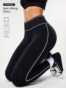 Slayform Slayform Contrast Trim Elastic Sports Leggings - Black - View 1