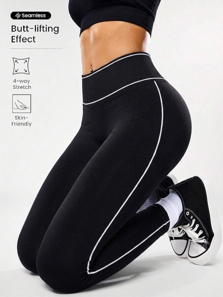 Slayform Slayform Contrast Trim Elastic Sports Leggings - Black - View 1