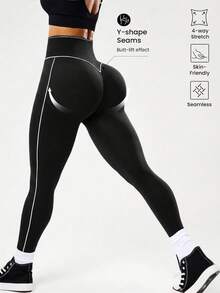 Slayform Slayform Contrast Trim Elastic Sports Leggings - Black - View 9