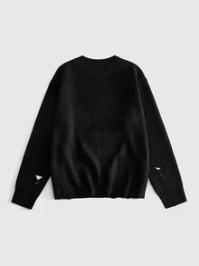 ROMWE MEN Men's Crew Neck Quirky Skeleton Sweater - Black - View 2