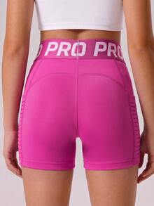 SHEIN Tween Girls Grey Pastel Pink Sports Shorts Set, Graphic Active Lycra Straight Stripe Pocket Split Design, High-Elastic Fabric Gym Workout Summer - Multicolor - View 8