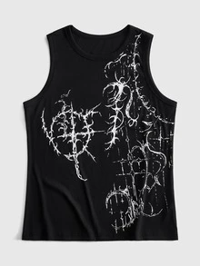 ROMWE MEN Men's Gothic Pattern Crew Neck Casual Daily Top - Black - View 1