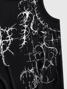ROMWE MEN Men's Gothic Pattern Crew Neck Casual Daily Top - Black - View 4