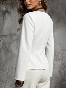 SHEIN Women's Off White Asymmetrical Neck Button Long Sleeve Blouse, Elegant Top For Spring Fall Graduatio - White - View 2