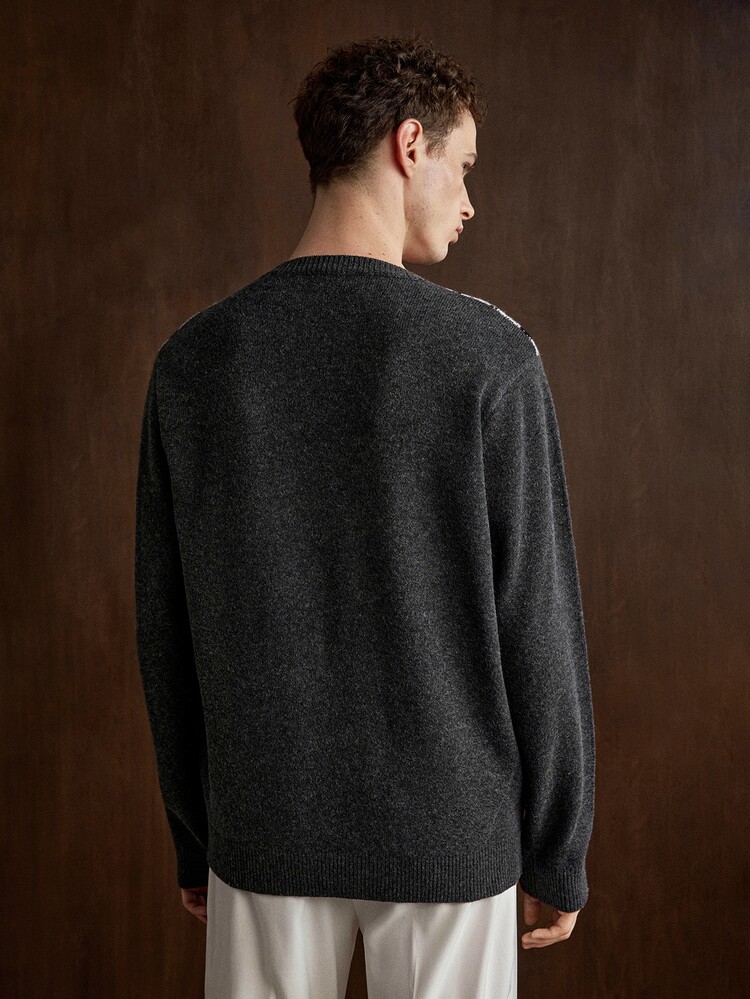 Manfinity CasualKnits كنزة رجالية بأكمام طويلة بنمط أرغيل جاكار عتيق - متعدد الألوان - مشاهدة 3