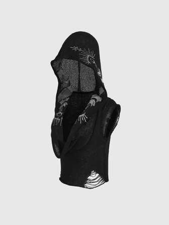Goth Hippie Stern & Mond bestickte Hexen Kapuzen-Schal Kragen durchsichtige Strick Bluse für Frauen