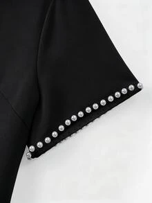 Formidée Plus Size Pearl Decor Round Neck Short Sleeve Top And Skirt 2 Pieces Set - Black - View 9