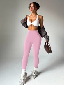 Slayform Slayform Women's High Waisted Seamless Leggings,Tummy Control Lifting Yoga Pants,Quick-Drying 4-Way Stretch Compression Leggings For Running & Exercise - Pink - View 10