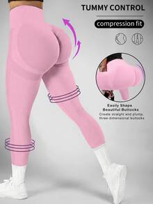 Slayform Slayform Women's High Waisted Seamless Leggings,Tummy Control Lifting Yoga Pants,Quick-Drying 4-Way Stretch Compression Leggings For Running & Exercise - Pink - View 4