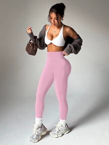 Slayform Slayform Women's High Waisted Seamless Leggings,Tummy Control Lifting Yoga Pants,Quick-Drying 4-Way Stretch Compression Leggings For Running & Exercise - Pink - View 8