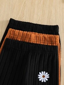 SHEIN 女童 3 件組針織毛茸茸羅紋上衣與長褲套裝，印花圖案修身版型，休閒簡約舒適，幼兒棕色 7 歲生日秋季款 - 彩色 - 查看 5