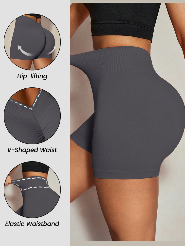 Slayform Slayform Eassivo Women's Sports Shorts With Ruched Waist, Lifting, Yoga & Fitness Elastic & ComfortableWomen Sweat Short, Gym Biker Short,Summer - Dark Grey - View 2