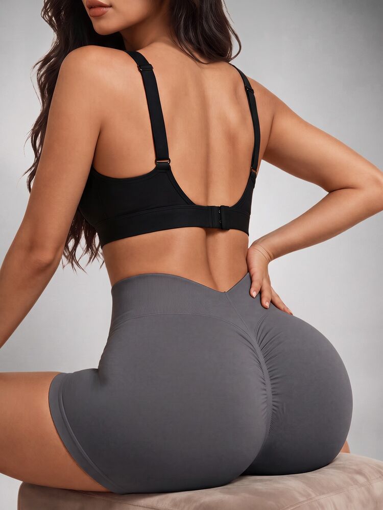 Slayform Slayform Eassivo Women's Sports Shorts With Ruched Waist, Lifting, Yoga & Fitness Elastic & ComfortableWomen Sweat Short, Gym Biker Short,Summer - Dark Grey - View 3