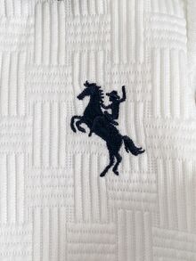 Souflis Souflis 新生男嬰長袖秋冬休閒紳士連身衣，紋理針織 Polo 領撞色連身褲，附刺繡圖案，適合外出度假穿著，3-24 個月 - 白色 - 查看 4