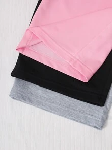 SHEIN 青少年女孩運動長褲 3件套，寬鬆可愛，鬆緊腰頭，抽繩束口，針織款，適合夏季、秋季與冬季，正式工作風，黑白粉色 - 彩色 - 查看 6