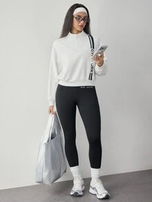 Dewbera Dewbera Women's High Waist Athletic Leggings - Black and White - View 3