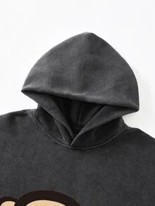 ROMWE MEN Paul Frank X ROMWE 男士聯名水洗寬鬆版型連帽衛衣 - 黑色 - 查看 2