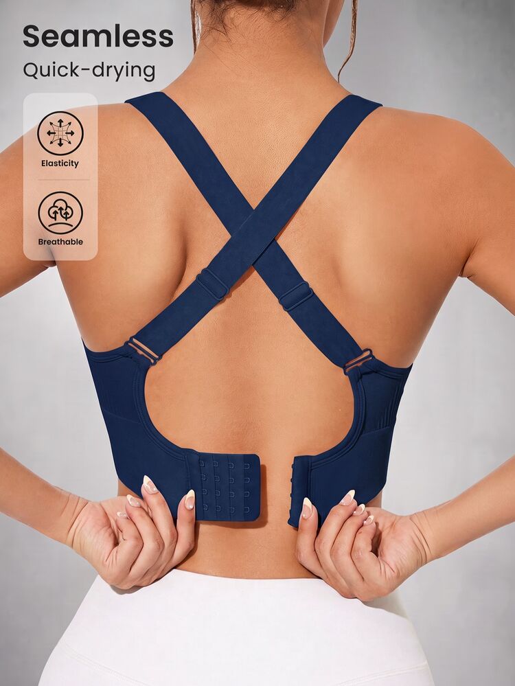Slayform Slayform Navy Blue Colorblock Criss Cross Strap Women's Sports Bra Breathable And Elastic Fabric For Seamless Comfort And Active Lifestyles - Navy Blue - View 3
